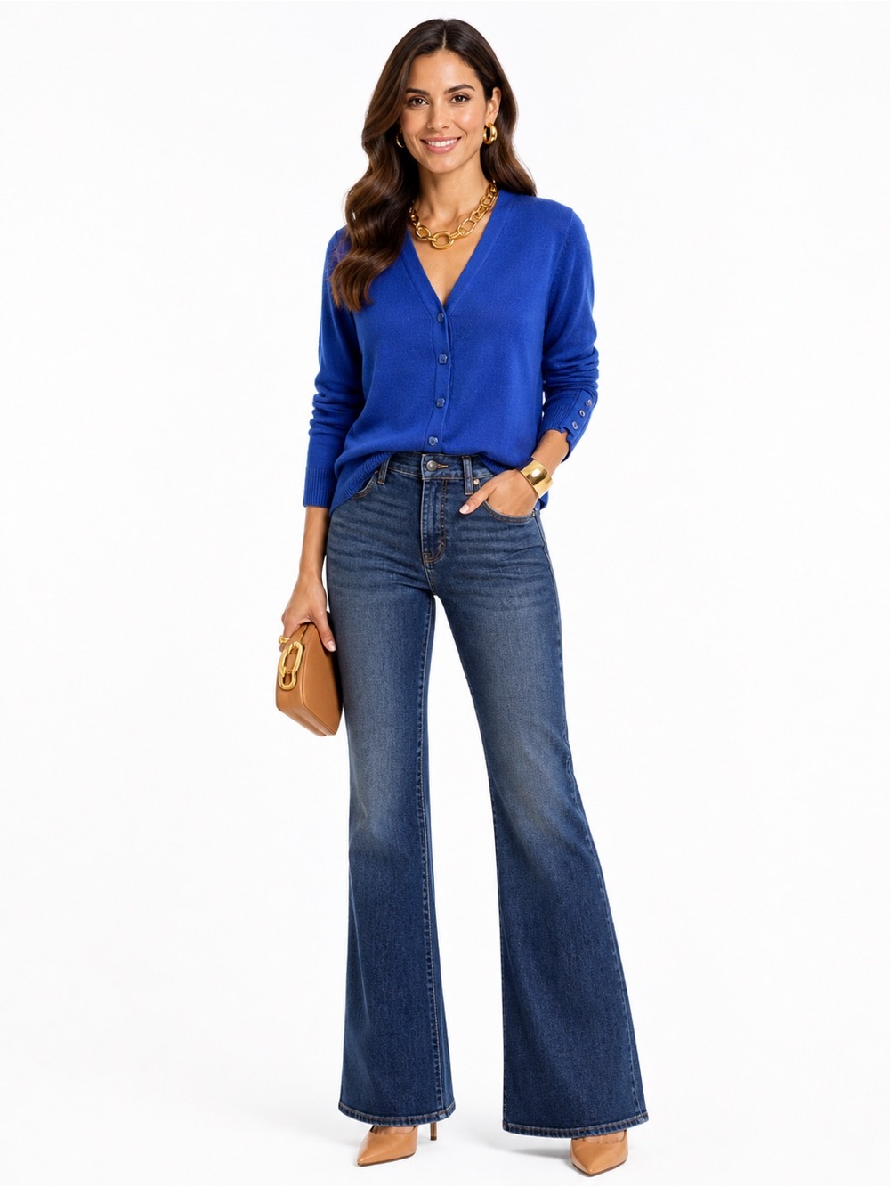 The Limited V-Neck Button Cardigan in Cobalt Blue